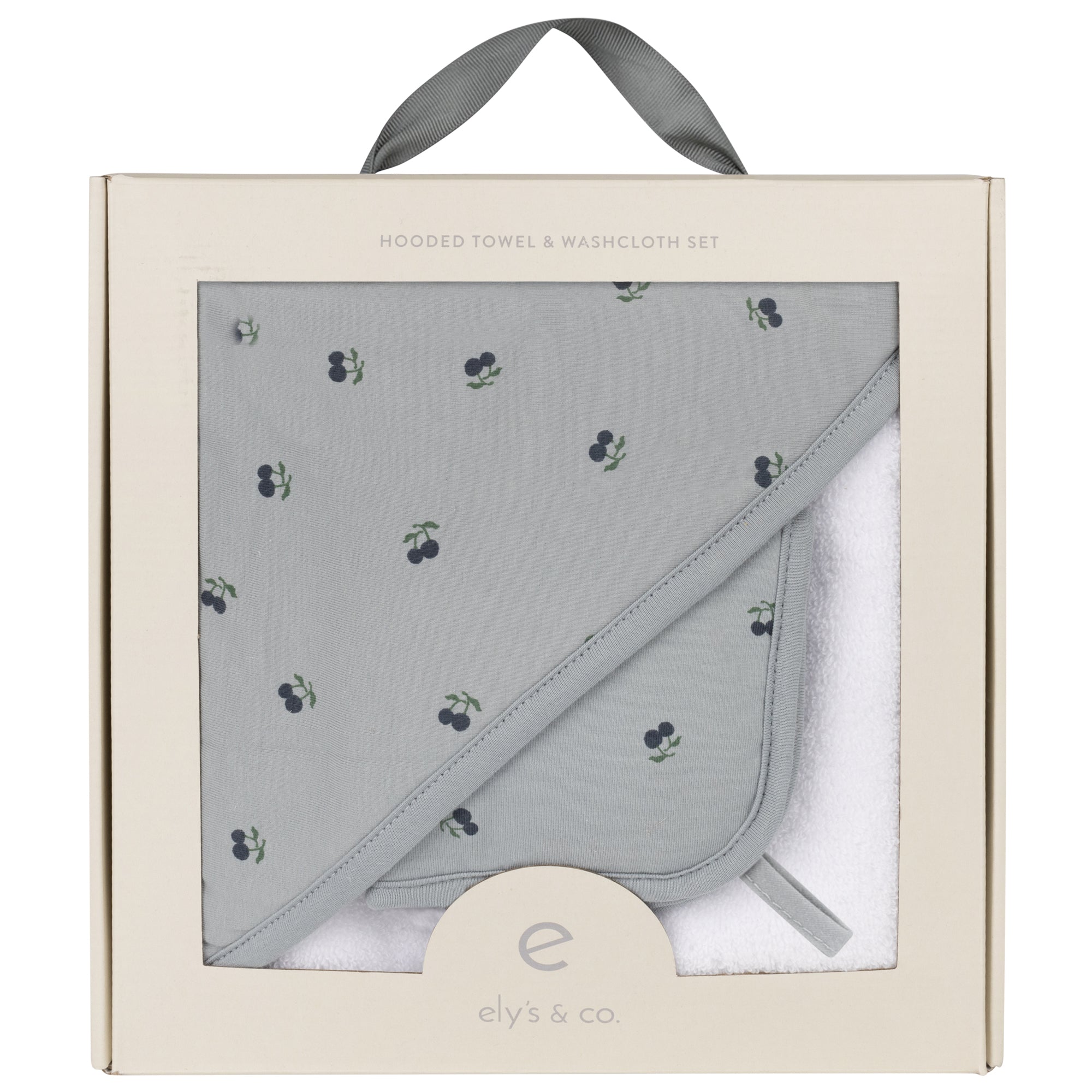 Printed Hooded Towel And Washcloth Set - Blue Cherry Printed Hooded Towel And Washcloth Set - Blue Cherry