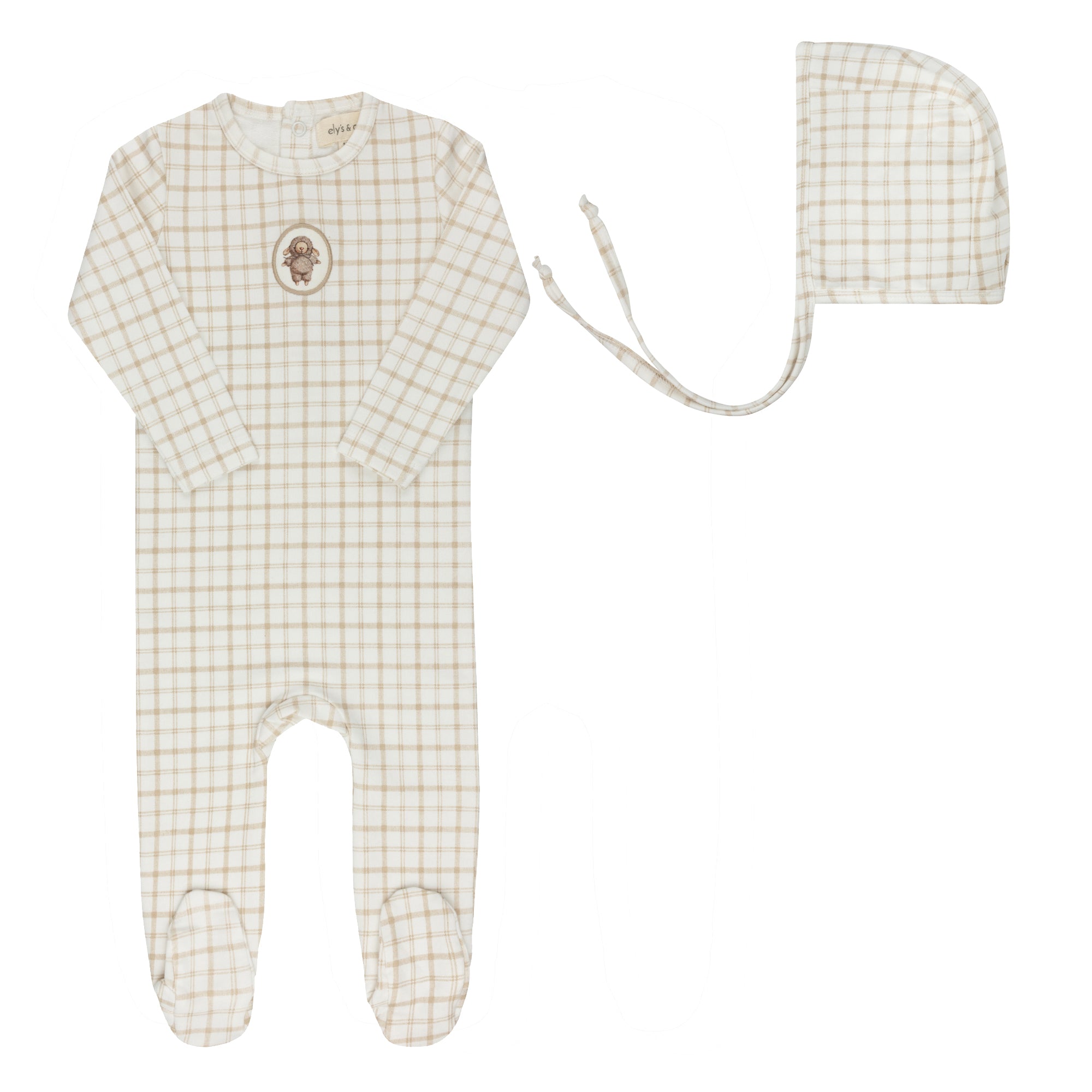 Modal French Terry Plaid Sheep Collection - Footie + Bonnet