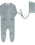 Velour Center Floral Collection - Footie + Bonnet