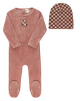Velour Plaid Bear Collection - Footie + Beanie