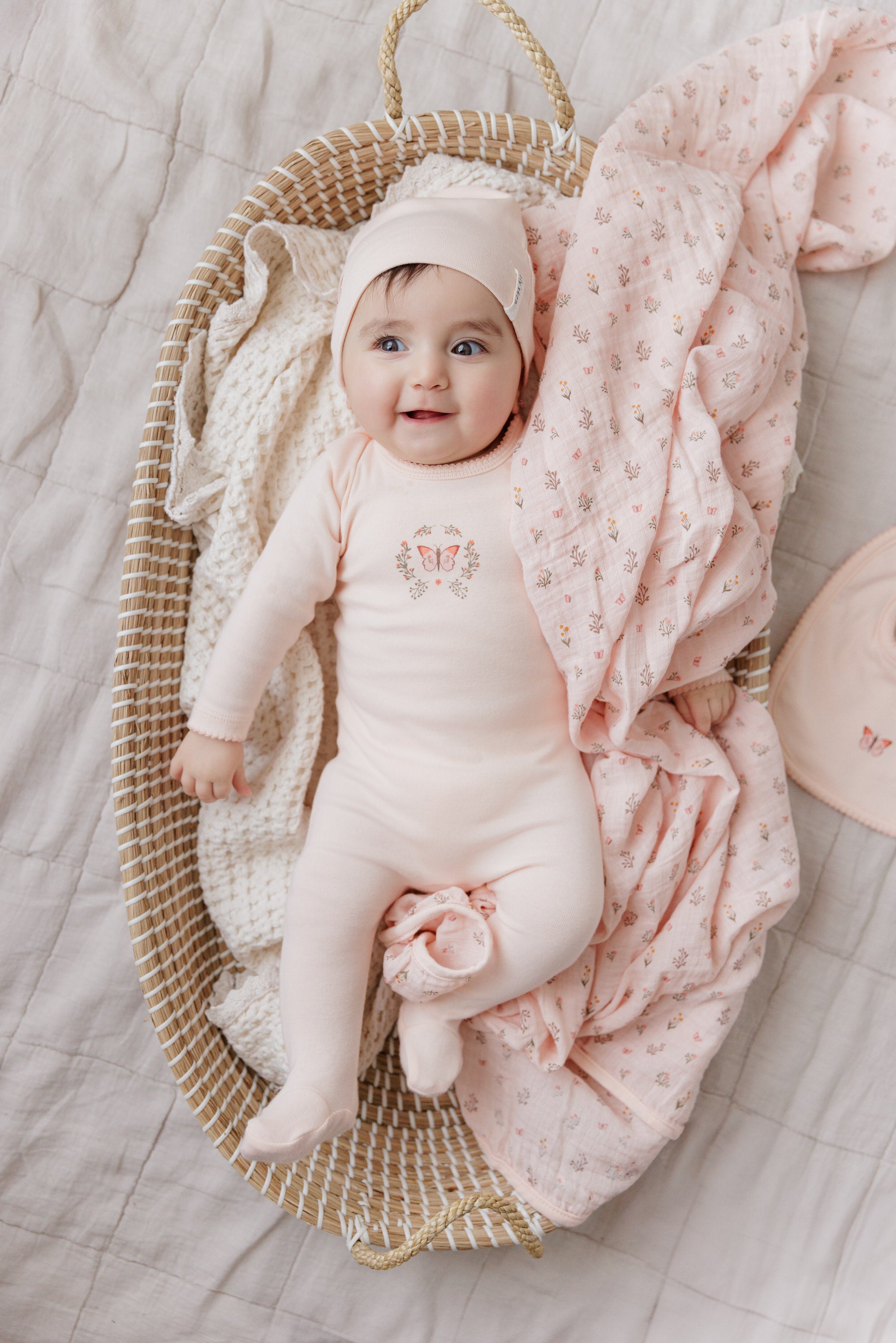 Soft pink Cotton Baby Footie onesie– Garden Floral Center