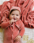 Velour Embroidered Bird & Butterfly Collection - Footie + Bonnet
