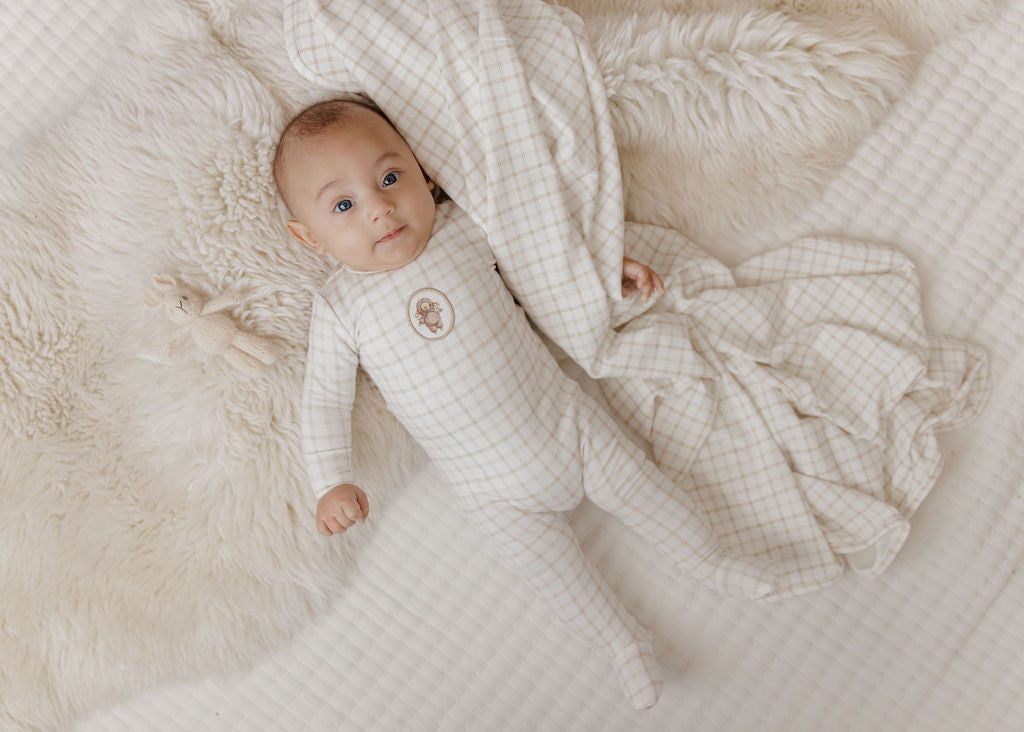 Modal French Terry Plaid Sheep Collection - Blanket
