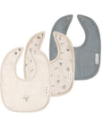 3 Pack Muslin Terry Bibs - Tan/Blue Gingko