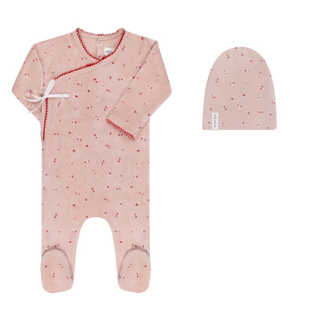 Ely's & Co Velour Cluster Flower Footie - Pink Ely's & Co Velour Cluster Flower Footie - Pink