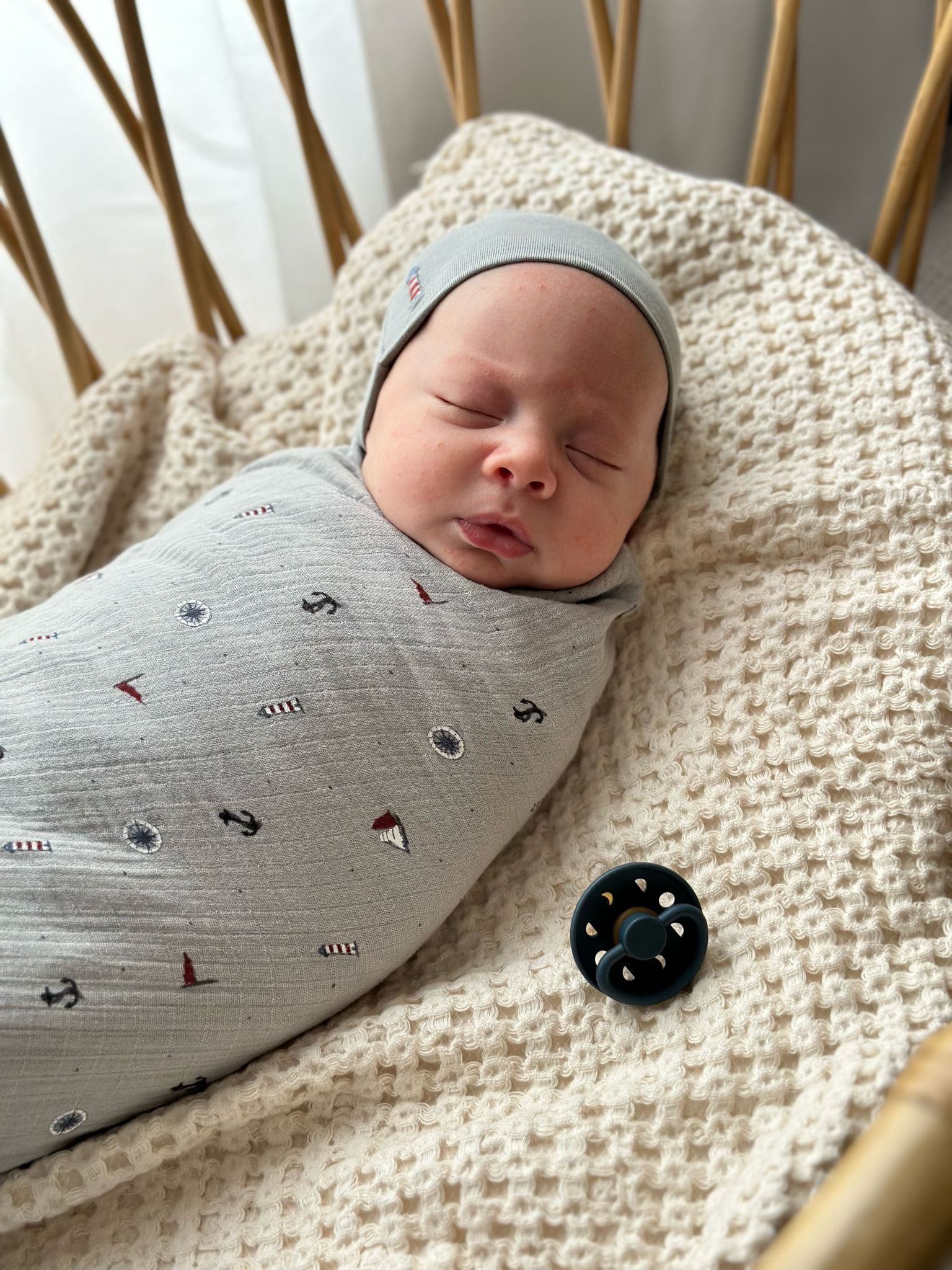 Blue Nautical Swaddle & Beanie