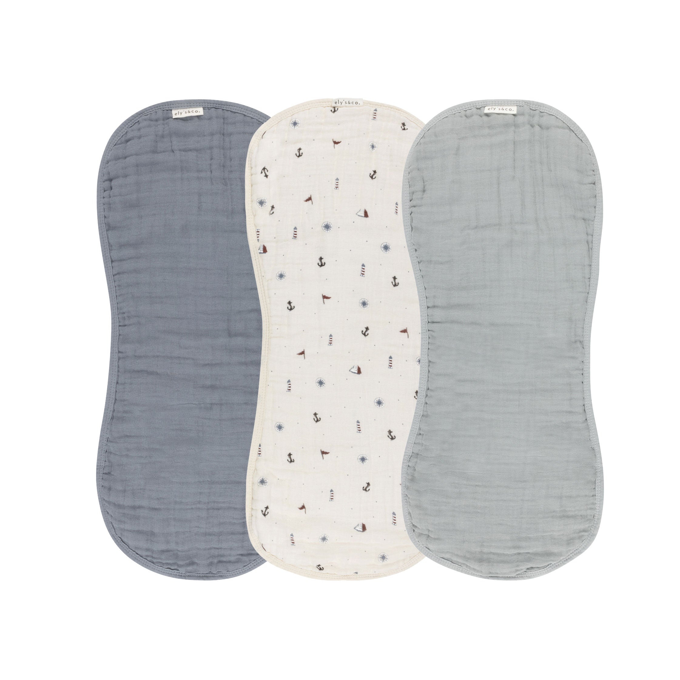 Ely's & Co 3 Pk Muslin Burp Cloths - Nautical Blue Ely's & Co 3 Pk Muslin Burp Cloths - Nautical Blue
