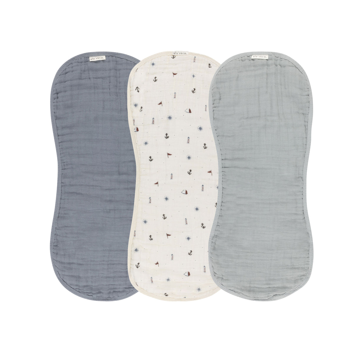 Ely's & Co 3 Pk Muslin Burp Cloths - Nautical Blue Ely's & Co 3 Pk Muslin Burp Cloths - Nautical Blue