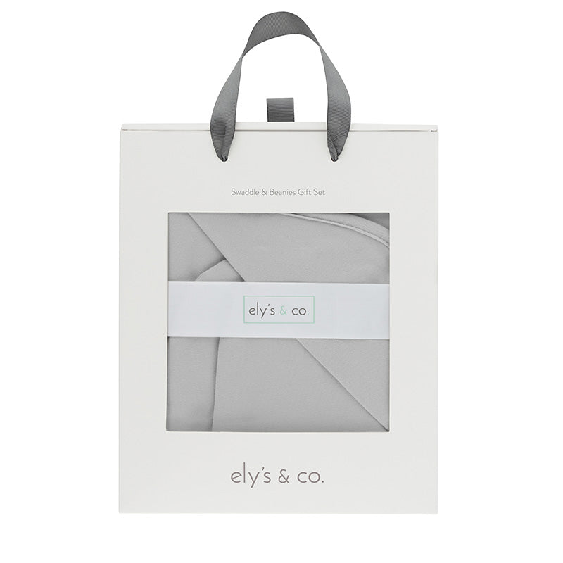 Grey Cotton Swaddle and Beanie Set