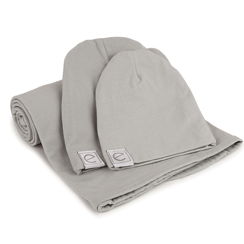 Jersey Knit Grey Cotton Swaddle Blanket and Beanie Gift