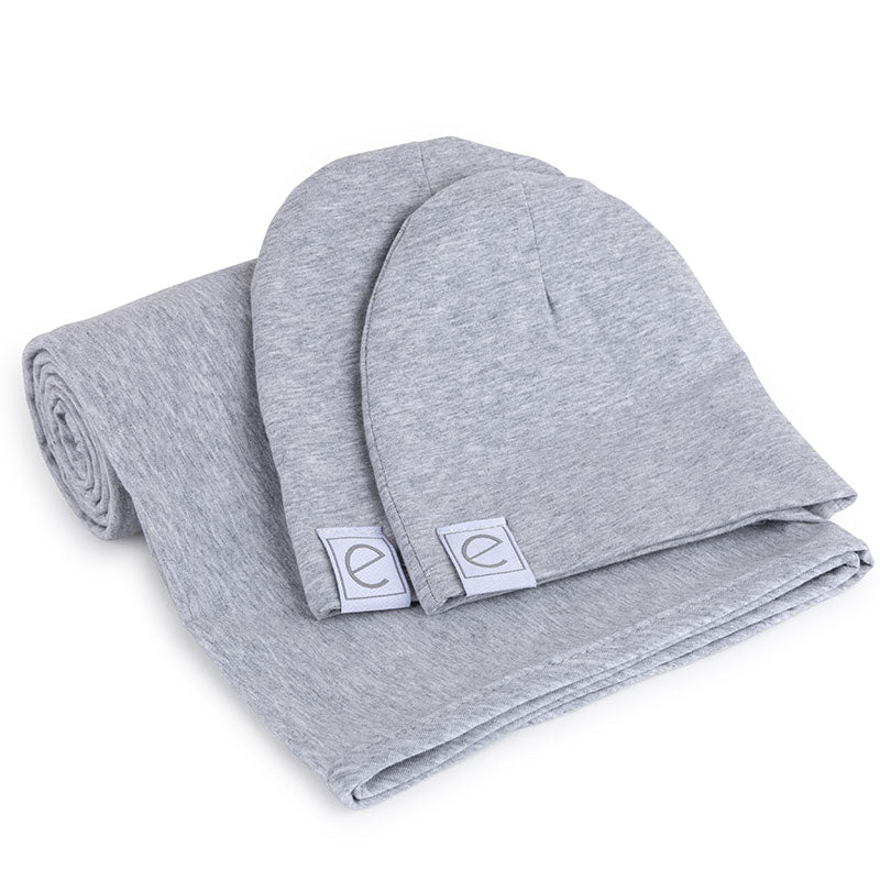 Jersey Knit Heather Grey Cotton Swaddle Blanket and Beanie Gift Set