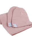 Jersey Knit Mauve/Lavender Cotton Swaddle and Beanie Gift Set