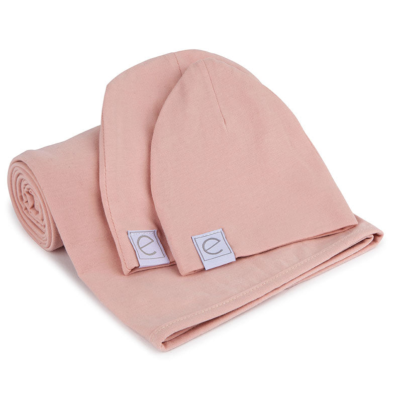 Jersey Knit Pink Cotton Swaddle Blanket and Beanie Gift Set