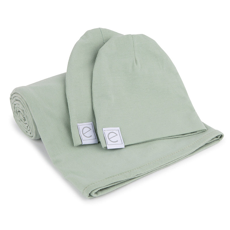 Jersey Knit Sage Swaddle and Beanie Gift Set