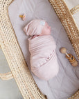 Pink Cotton Swaddle Blanket and Beanie Gift Set