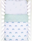 Stylish Blue Rainbow Crib Bedding Trio