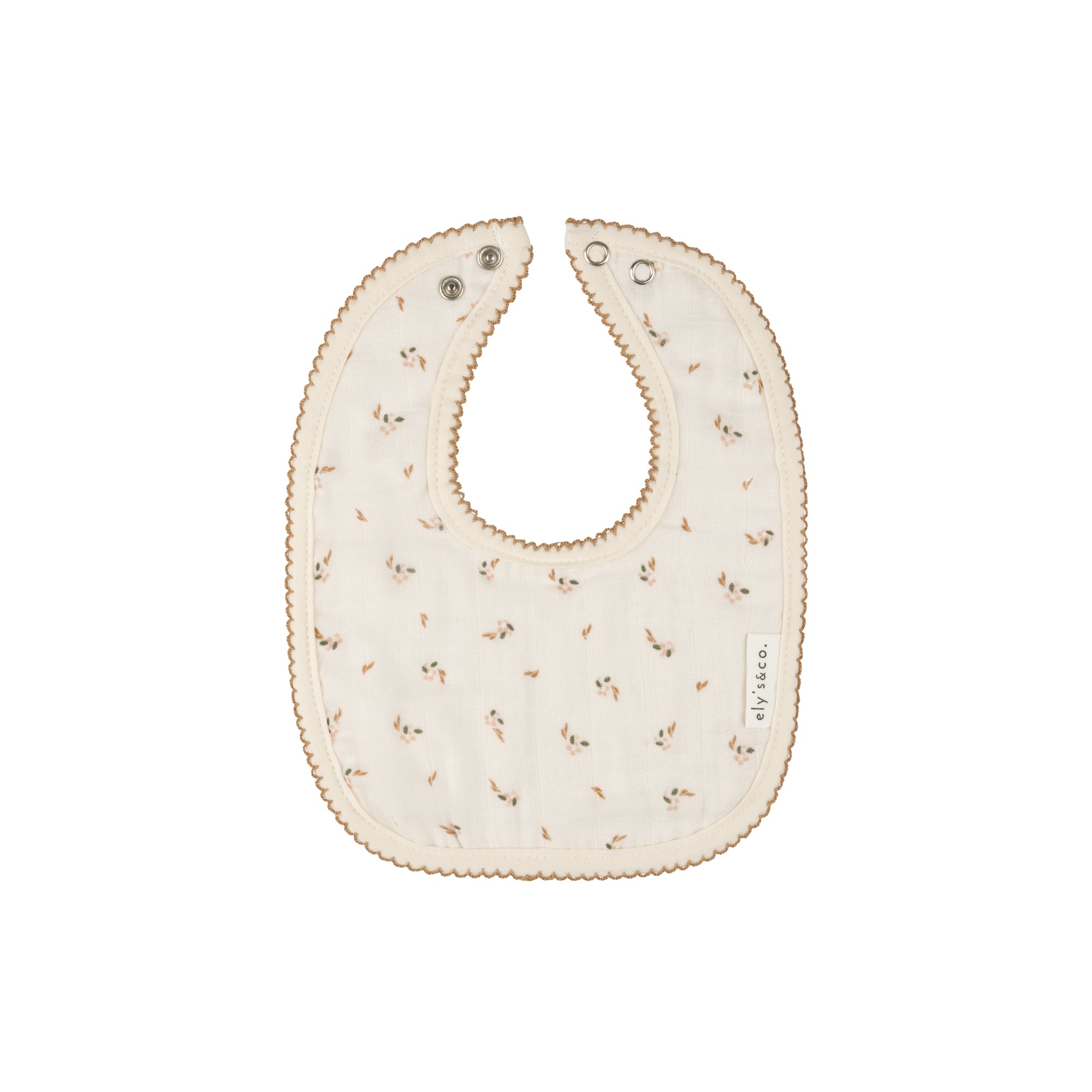 White floral terry muslin bib