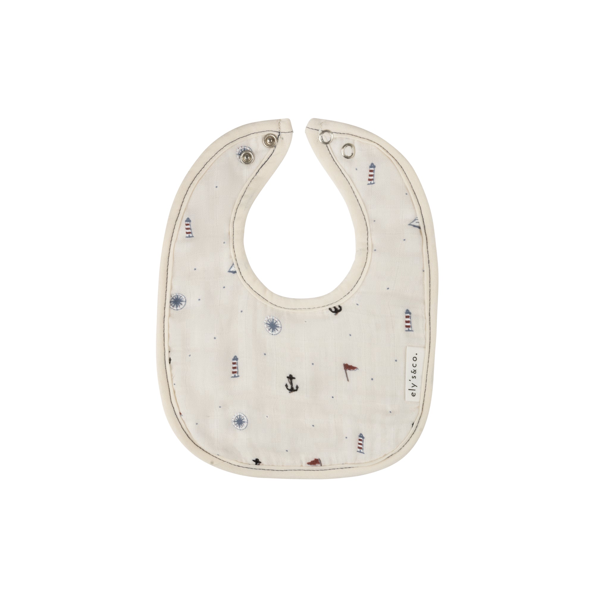 White nautical muslin bib