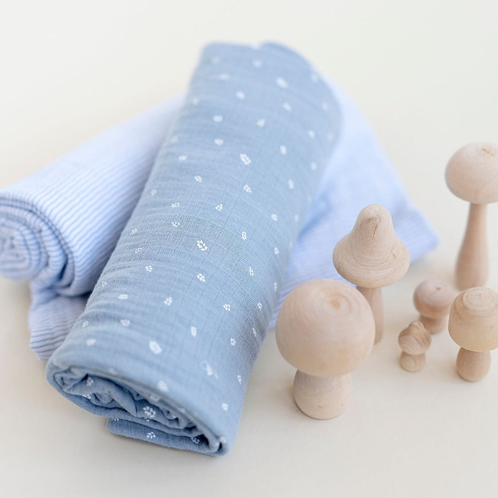 2 Pack Cotton Muslin Swaddle Blanket - Blue Leaf