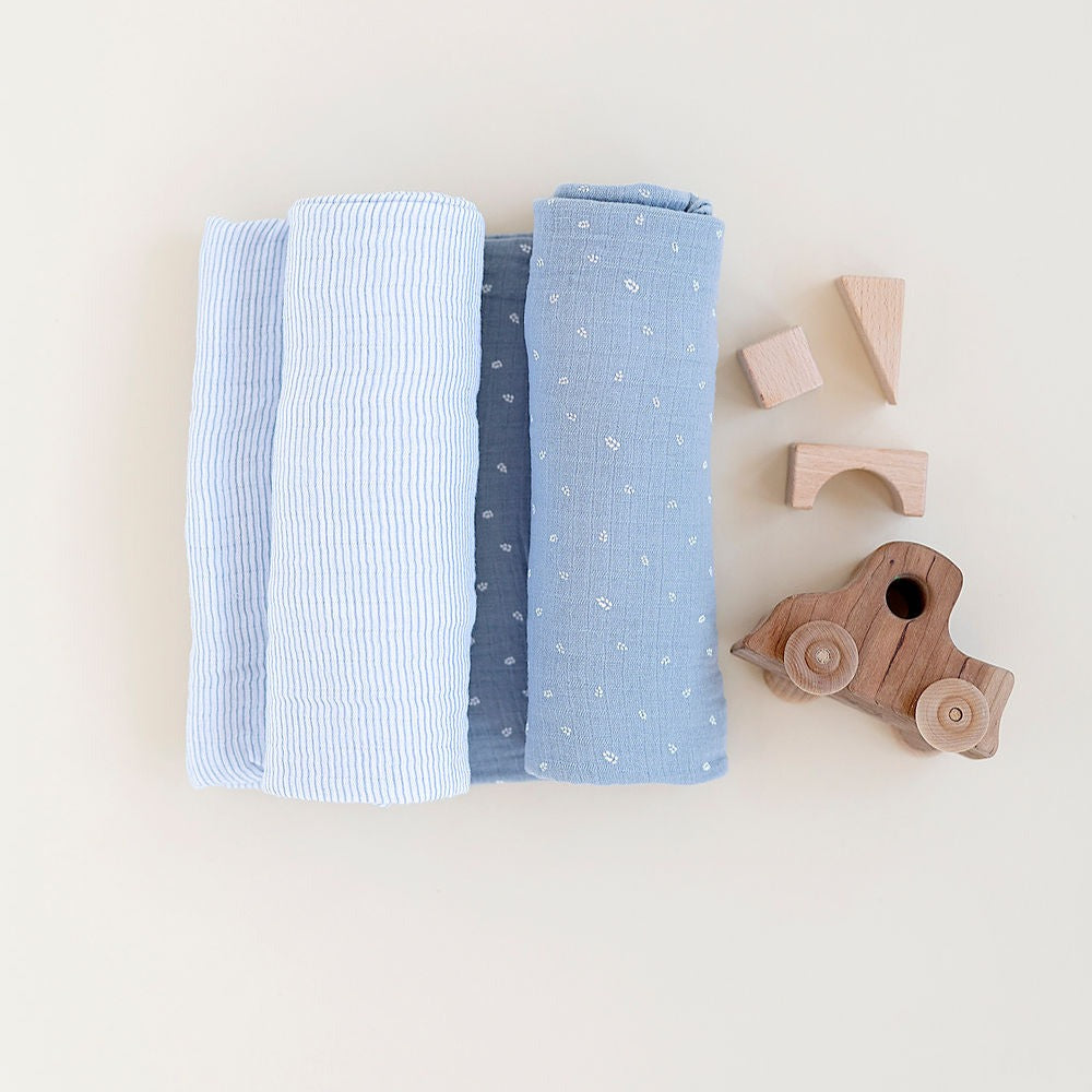 2 Pack Cotton Muslin Swaddle Blanket - Blue Leaf