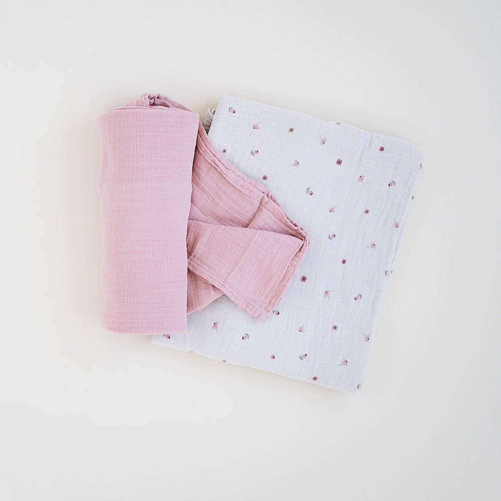 2 Pack Cotton Muslin Swaddle Blanket - Pink Garden Flower