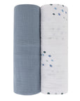 2 Pack Blue Raindrops Cotton Muslin Swaddle Blanket