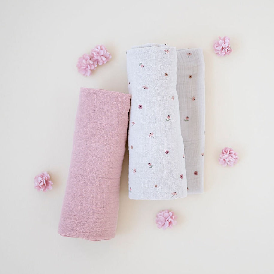 2 Pack Cotton Muslin Swaddle Blanket - Pink Garden Flower