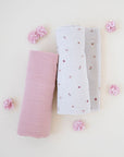 2 Pack Cotton Muslin Swaddle Blanket - Pink Garden Flower