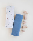 2 Pack Cotton Muslin Swaddle Blanket - Blue Garden Flower