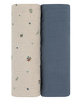 2 Pack Cotton Muslin Swaddle Blanket - Blue Garden Flower