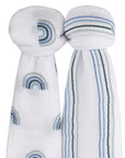 Dusty Blue Rainbow Muslin Swaddles Knotted