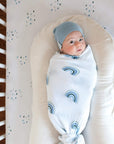 Machine-Washable Blue Rainbow Crib Ensemble
