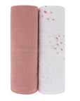 2 Pack Cotton Muslin Swaddle Blanket - Pink Raindrops