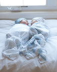 cozy womb-like swaddle - Dusty Blue Rainbow