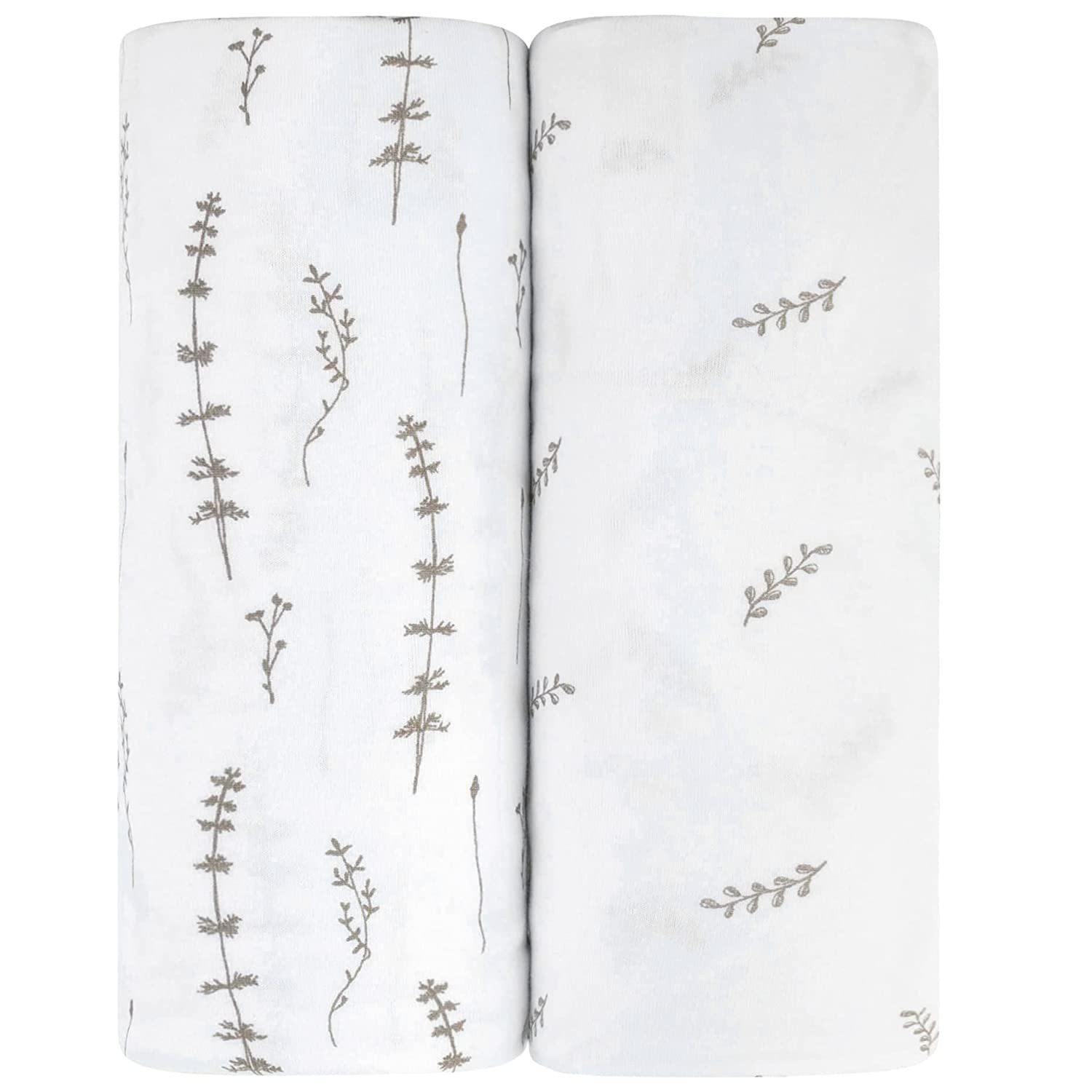 Snug fit crib sheet set grey leaf print