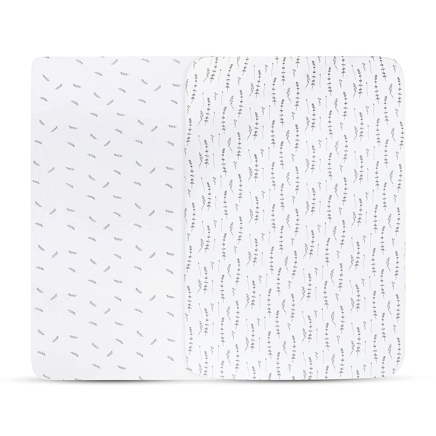 Fitted and plush 2 pack crib sheet set forest grey leaf print