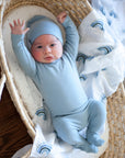 safe baby swaddle blanket - Dusty blue Rainbow