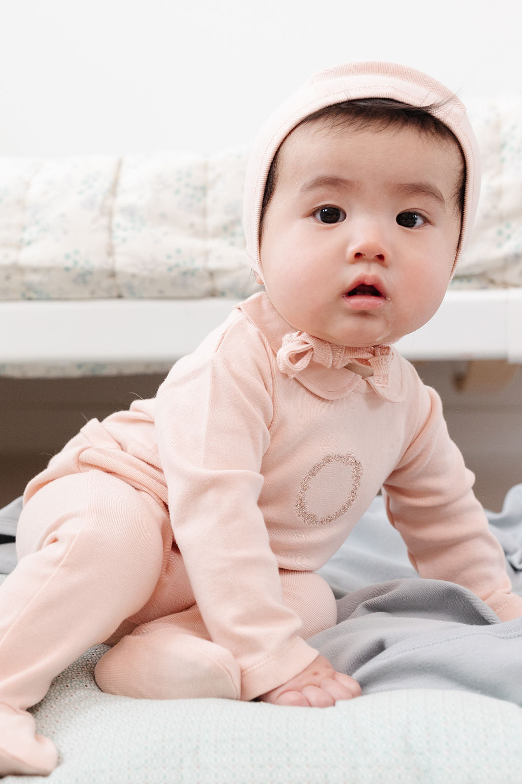 Elys & Co Pink Jersey Cotton Embroidered Wreath Layette Set Elys & Co Pink Jersey Cotton Embroidered Wreath Layette Set