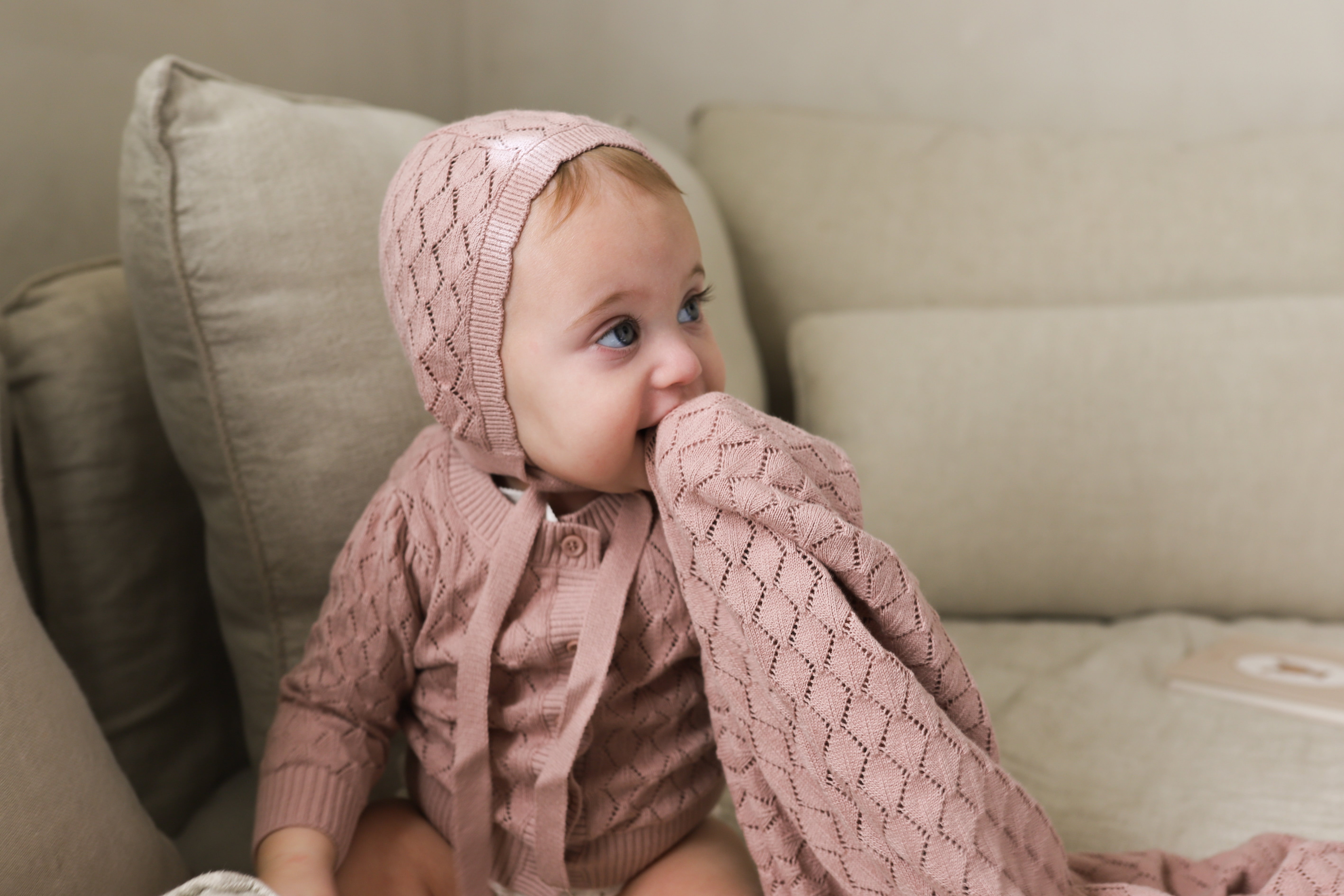 Stitch  Collection -  Diamond Pointelle Knit Bonnet