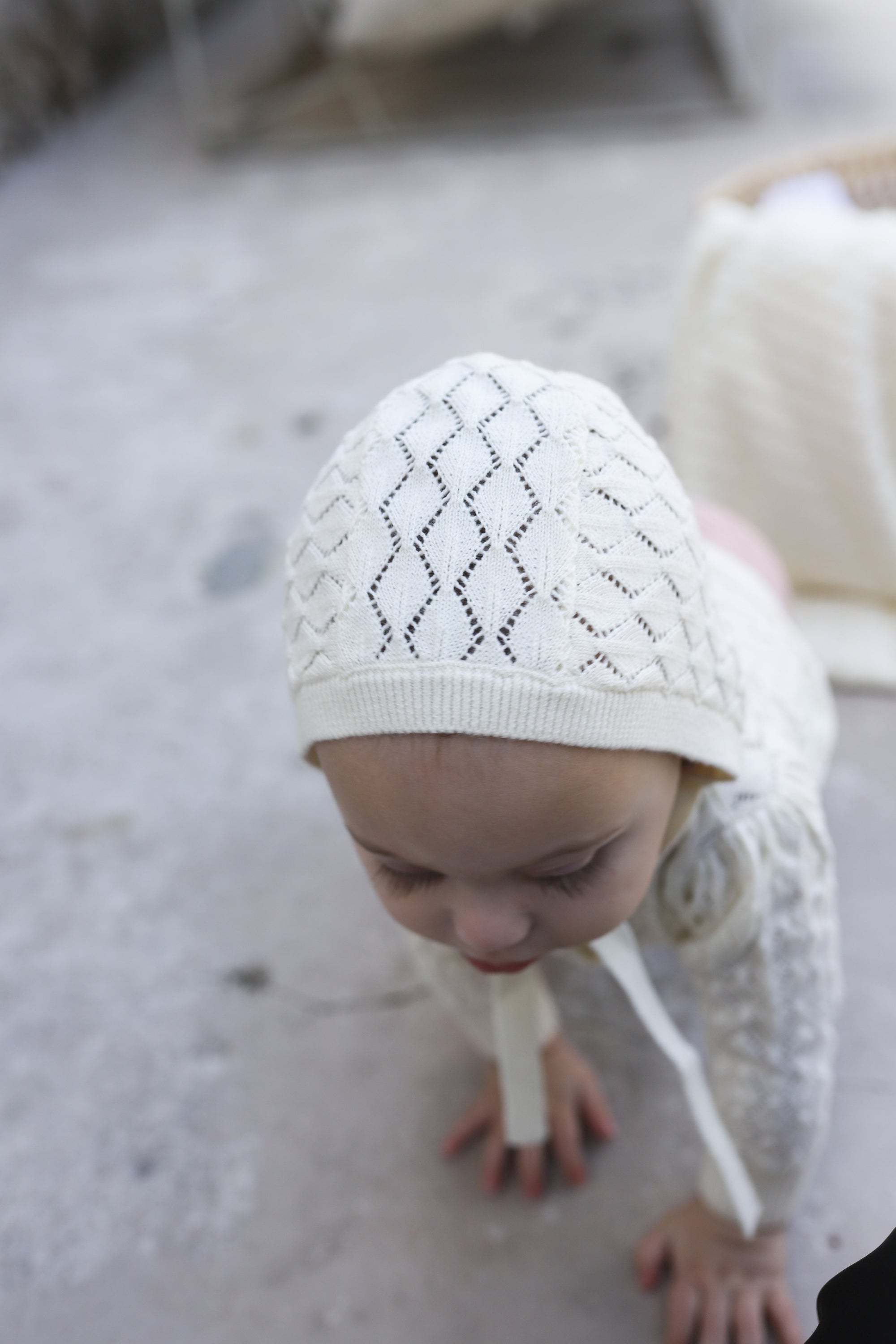 Stitch  Collection -  Diamond Pointelle Knit Bonnet