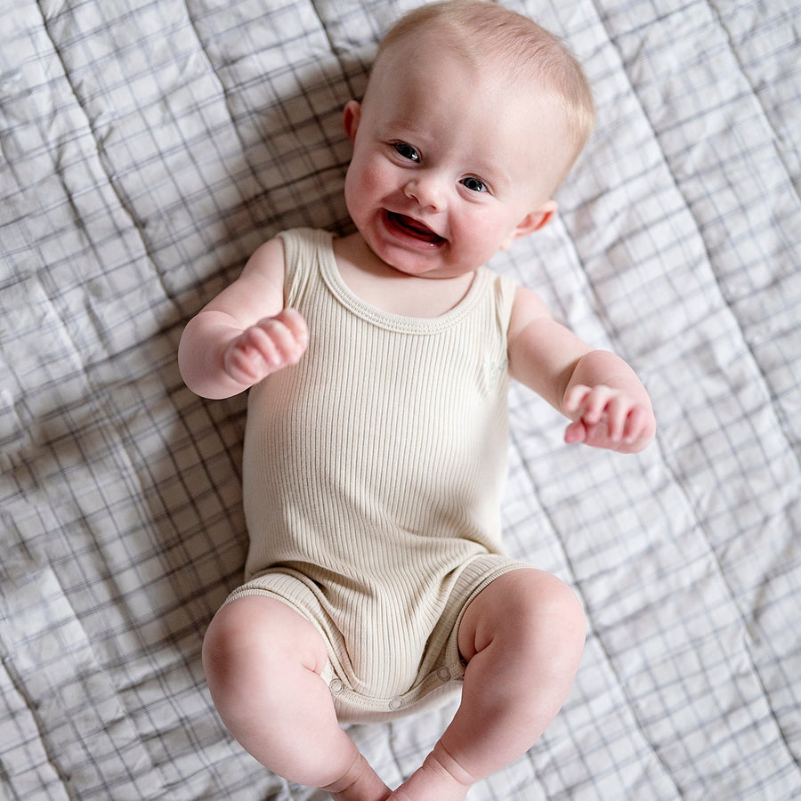 Ribbed Cotton - Embroidered Ginkgo Collection - Tank Romper