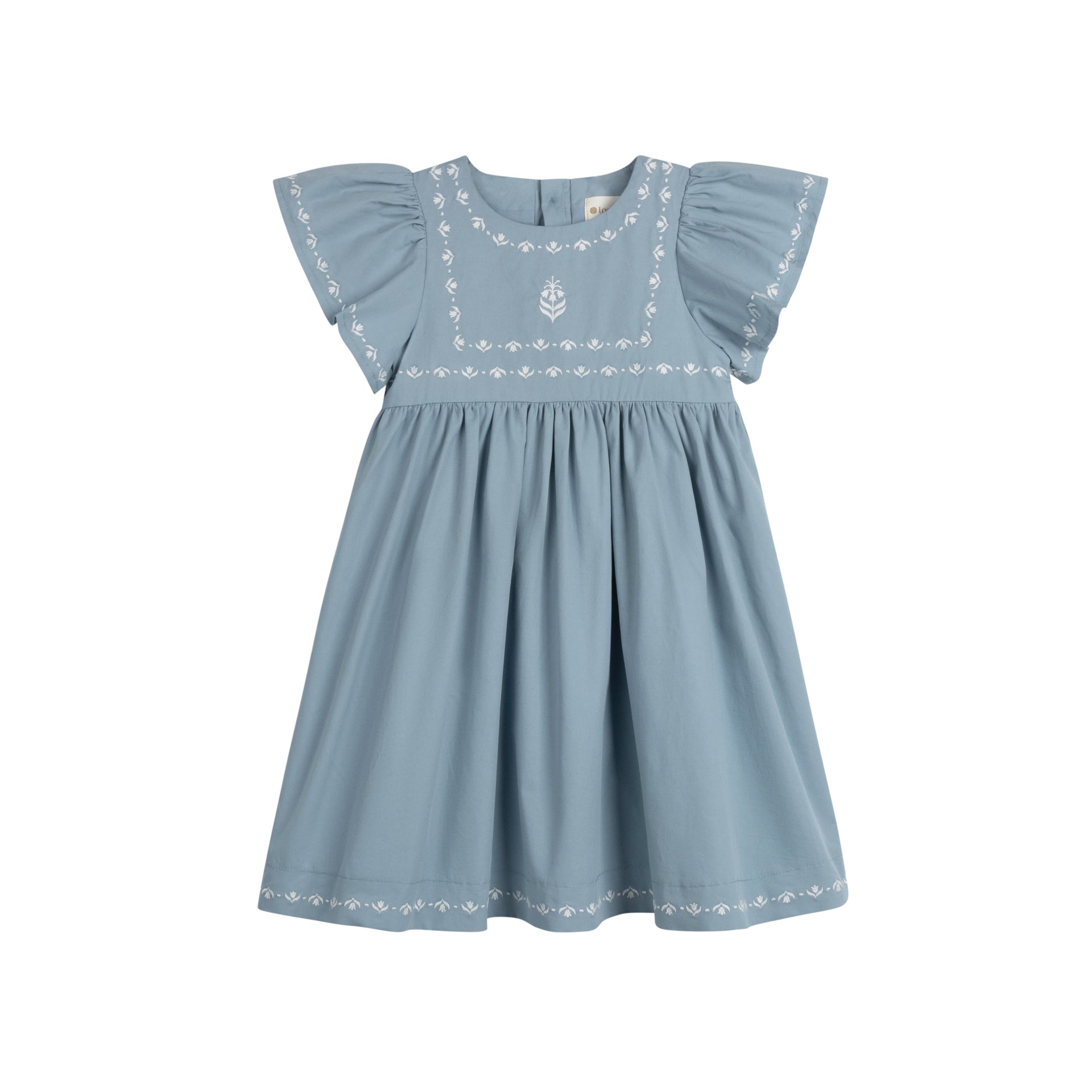 Girls Embroidered Trim Short Sleeve Dress for Girls, Blue, 5T, 100% Cotton