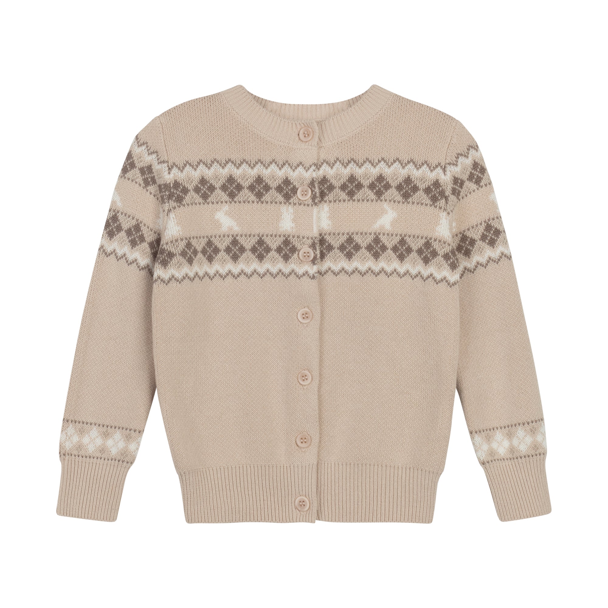 Boys Cardigan – Taupe – Fair Isle | Looms Knits – Ely's & Co.