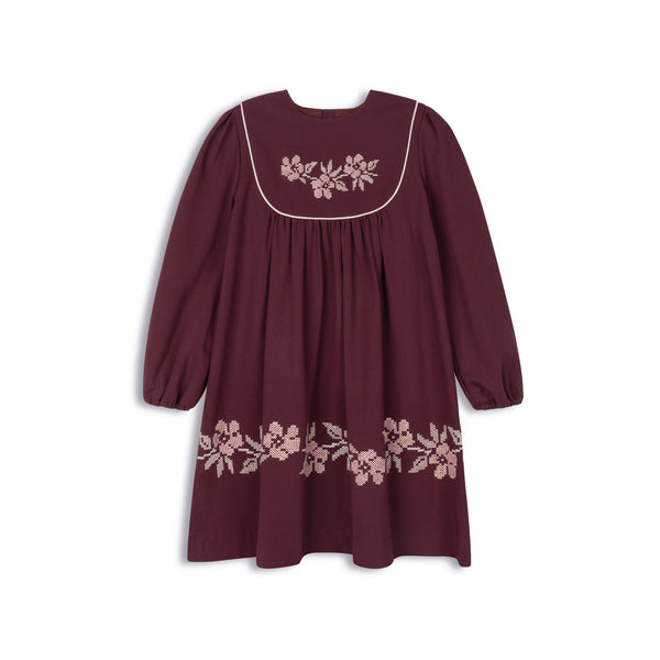 looms stitch embroidered wool navy dress Exclusive Navy Edwina Embroidery Midi Dress