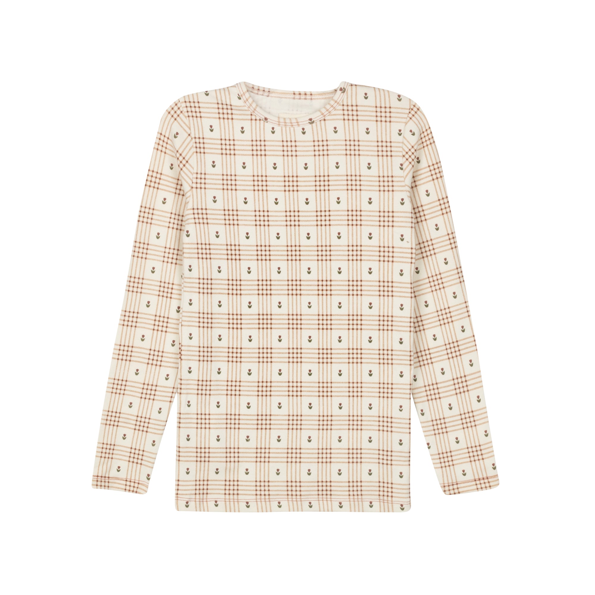 Cotton Floral Plaid Collection - Ruffle Neck Tee