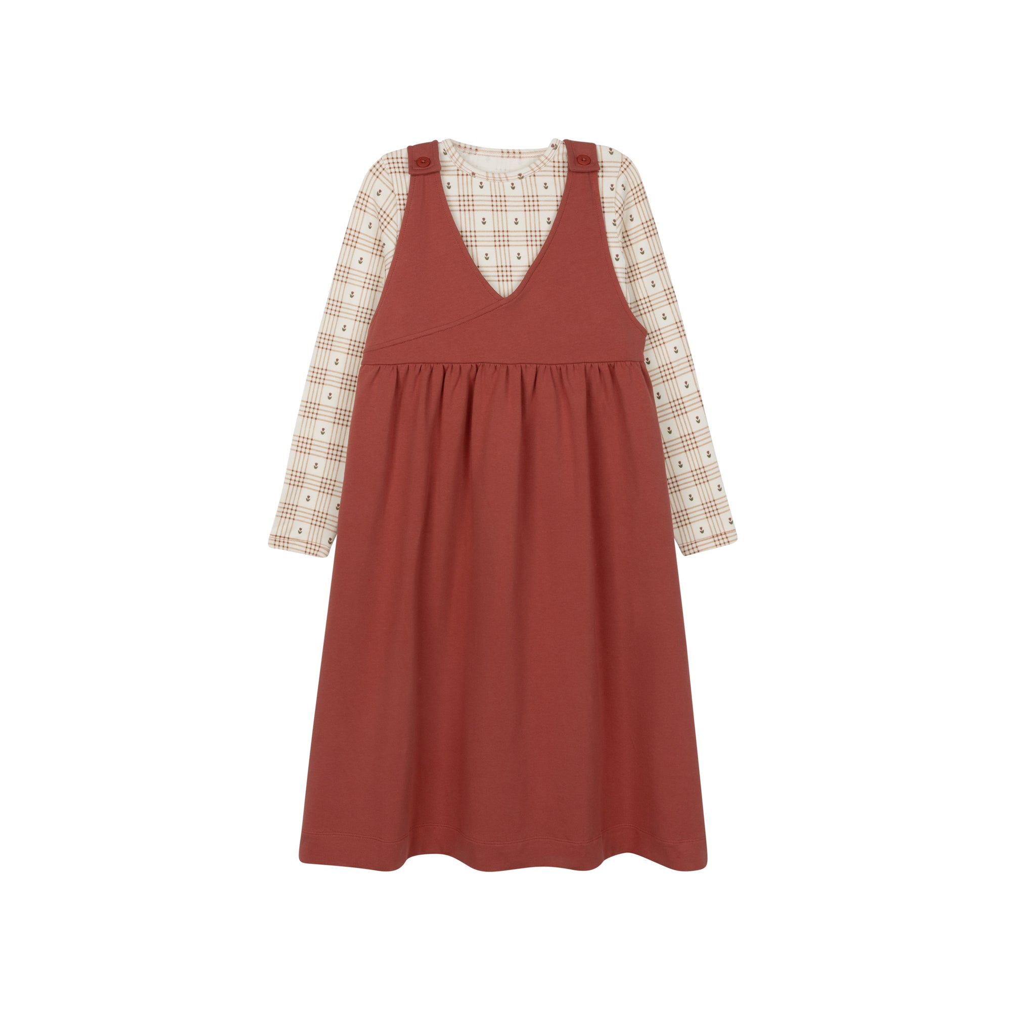 Cotton Floral Plaid Collection - Ruffle Neck Tee