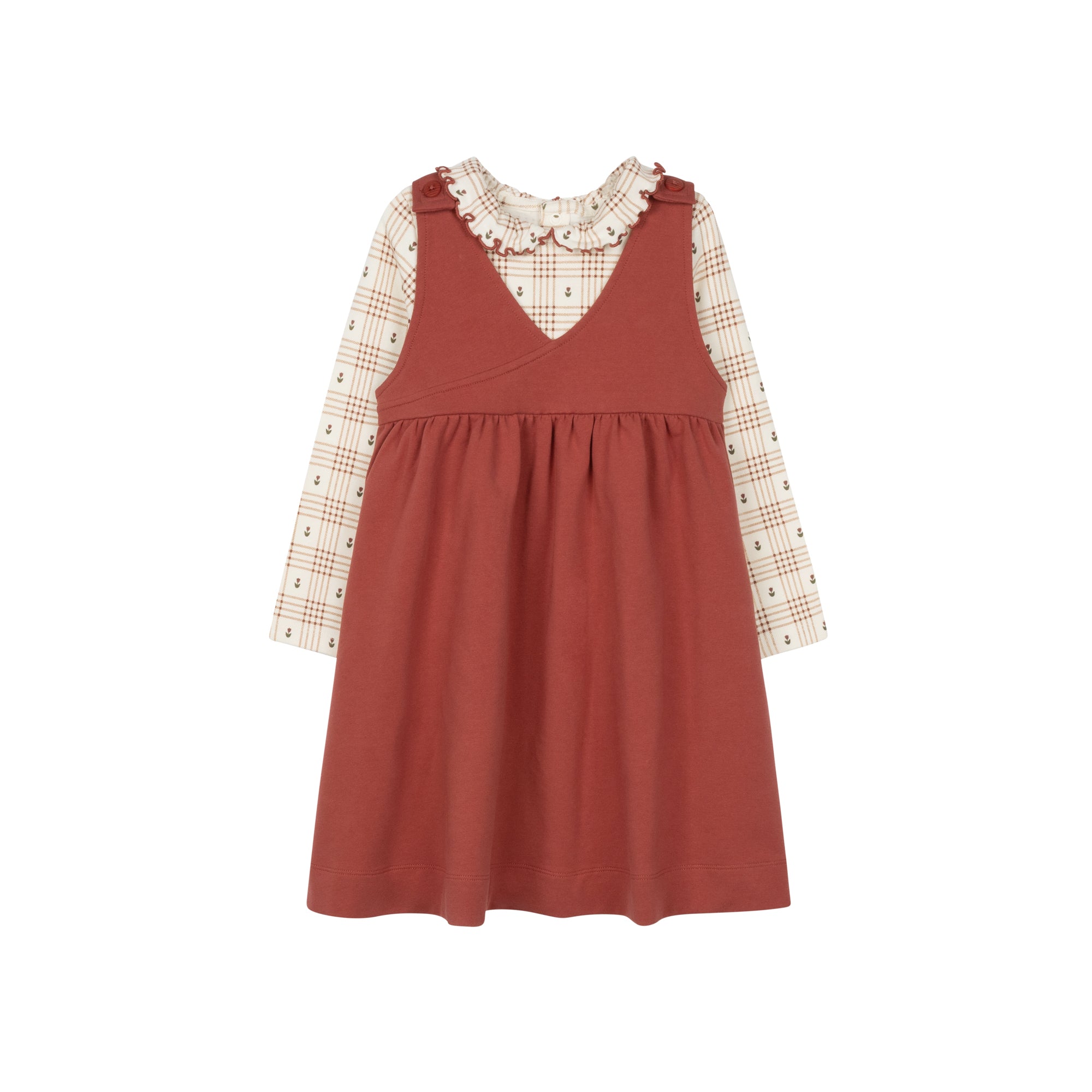 Cotton Floral Plaid Collection - Ruffle Neck Tee