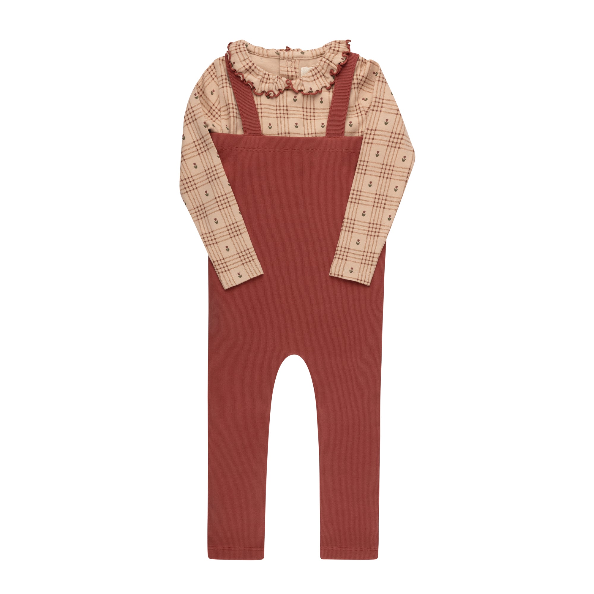Cotton Floral Plaid Collection - Bodysuit + Overalls