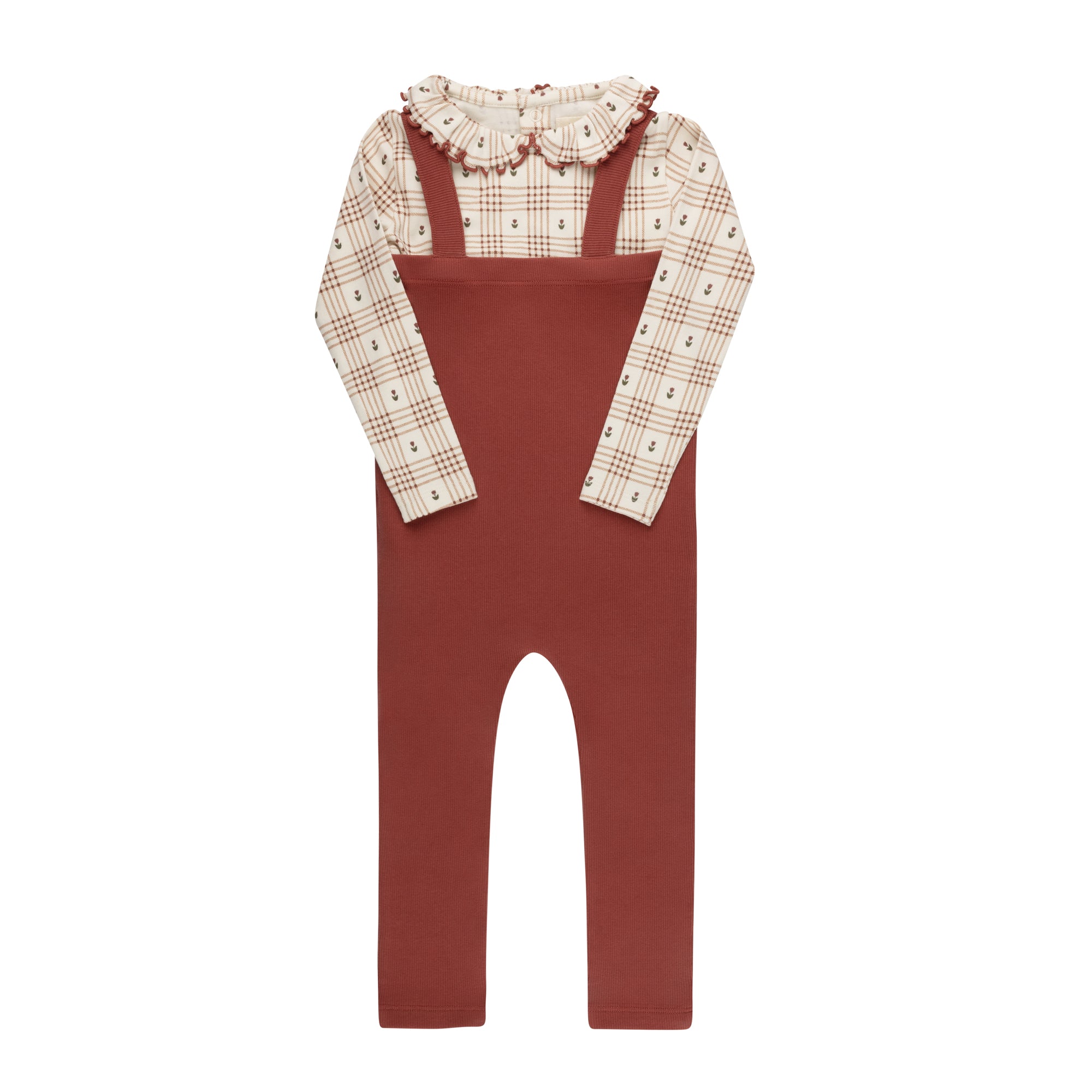 Cotton Floral Plaid Collection - Bodysuit + Overalls