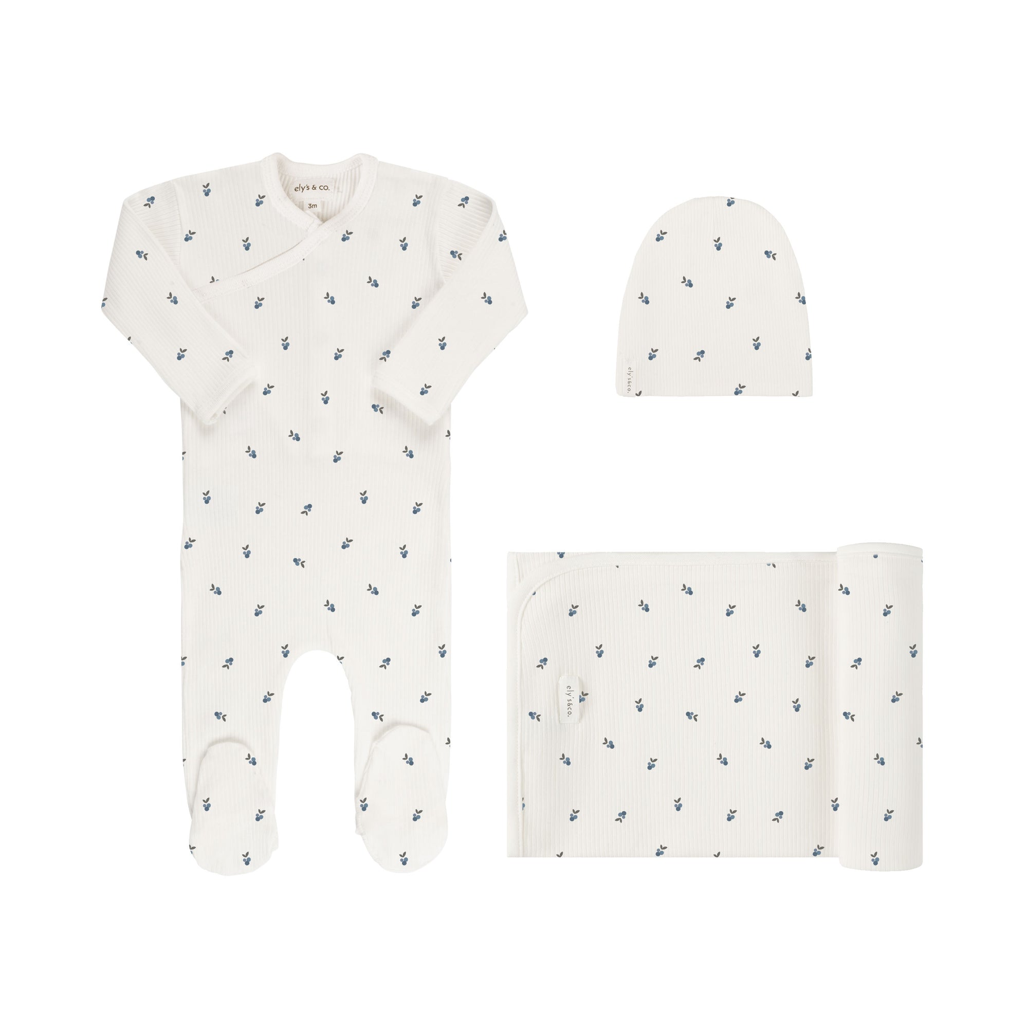 Ely's & Co Organic Embroidered Collar Collection 3PC Layette Set - Ivory Leaf Ely's & Co Organic Embroidered Collar Collection 3PC Layette Set - Ivory Leaf